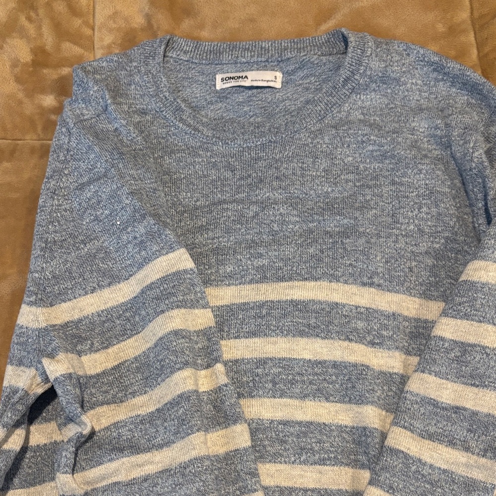 Sonoma Men's Sweater in Blue and Cream Stripes